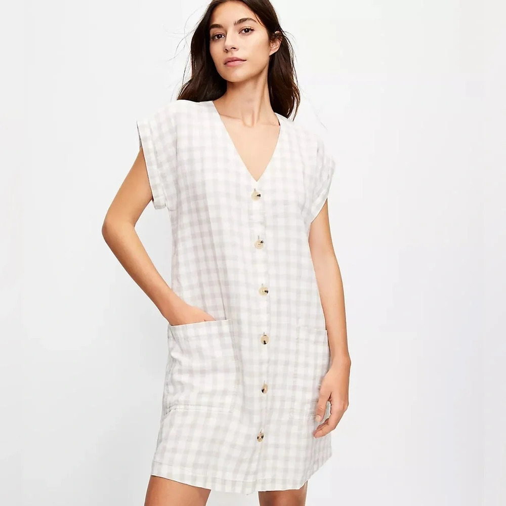 Lou & Grey Gingham Linen Pocket Shirtdress L